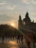 Evening in Prague Square stock photos Evening in Prague Square stock photos